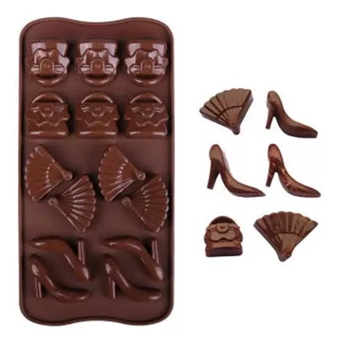 Moldes de Silicone Formato de Salto Leque e Bolsa