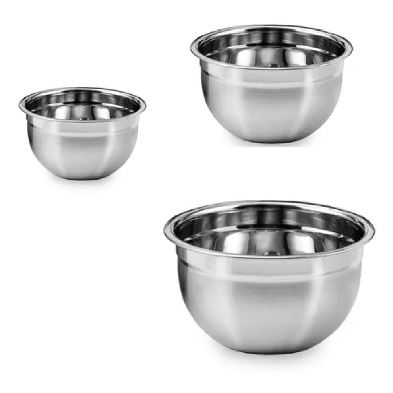 Kit 3 Tigelas Fundas Bowl Aço Inox Bacia Saladeira Massas Cozinha 3 Tamanhos
