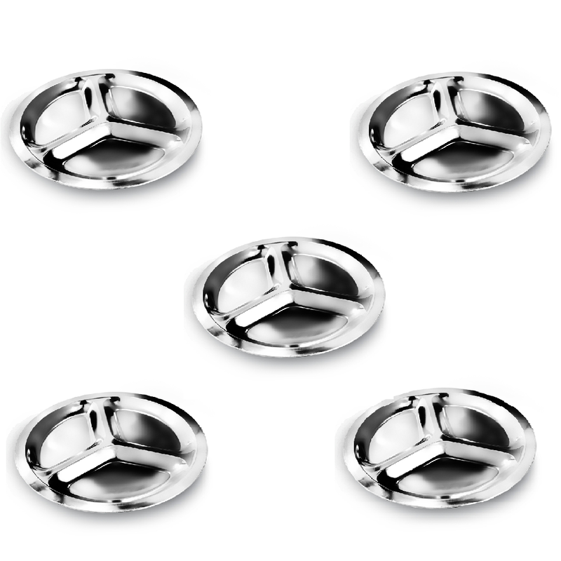 5 Petisqueiras Aço Inox Para Servir 3 Divisões