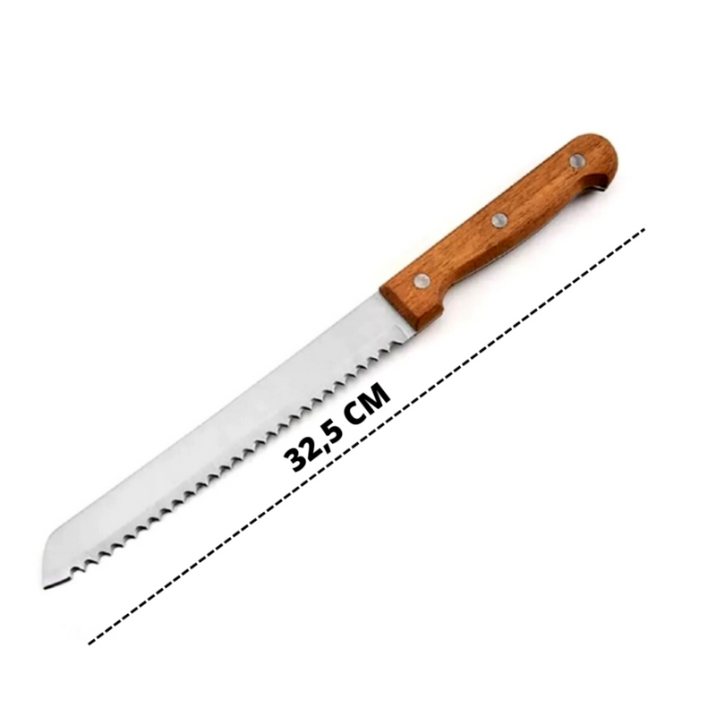 Faca Para Pão 8 Com Serra Aço Inox Cabo Madeira Cor Marrom