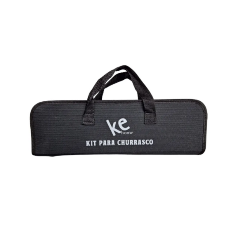 Kit Churrasco 7 Pçs Inox Garfo Espátula Pegador Espeto Com Estojo