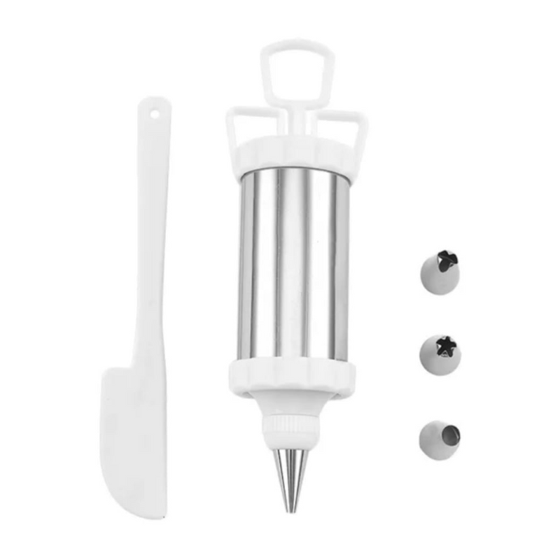 1 Seringa Decoradora de Bolo Com 4 Bicos e 1 Espátula de Plástico