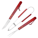 Kit Churrasco 3 Pçs Cabo Madeira Inox Garfo Pinça Faca