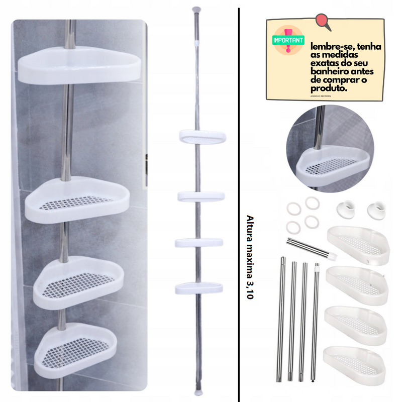 Suporte Banheiro Com Prateleira Ajustável Aço Inox