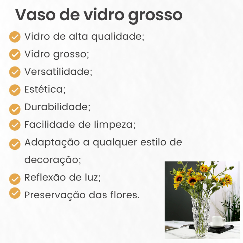 Vaso de Vidro Grosso Primeira Linha Flores Decoração Sala