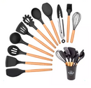 Kit 12 Pçs Para Cozinha Bambu Resistente Silicone Com Suporte