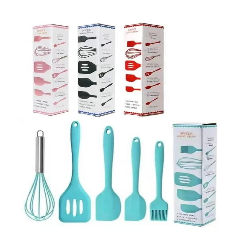 Kit 5 Peças de Utensilios de Cozinha de Silicone Antiaderente