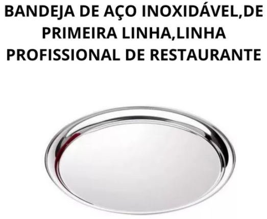 10 Bandejas 40 Cm Redondas de Aço Inoxidável Para Garçom