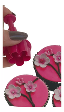 Cortador Ejetor Flor de Cerejeira 4 Peças para Pasta Americana ou Biscuit