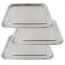 Kit 3 Bandejas Aço Inox Retangular Rasa Multi Uso 32 X 22 Cm