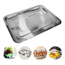 Bandeja Aço Inox Retangular Rasa Servir Multi Uso 32 X 22 Cm
