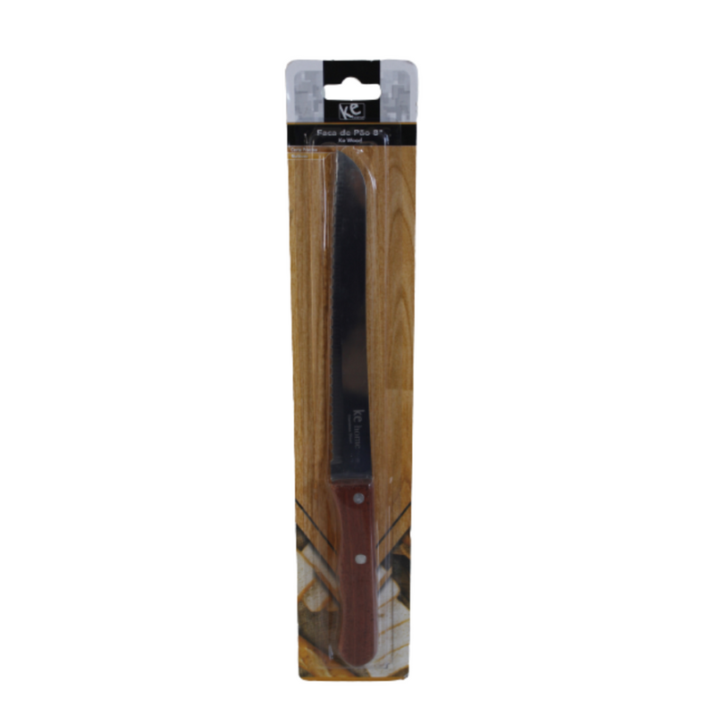 Faca Para Pão 8 Com Serra Aço Inox Cabo Madeira Cor Marrom