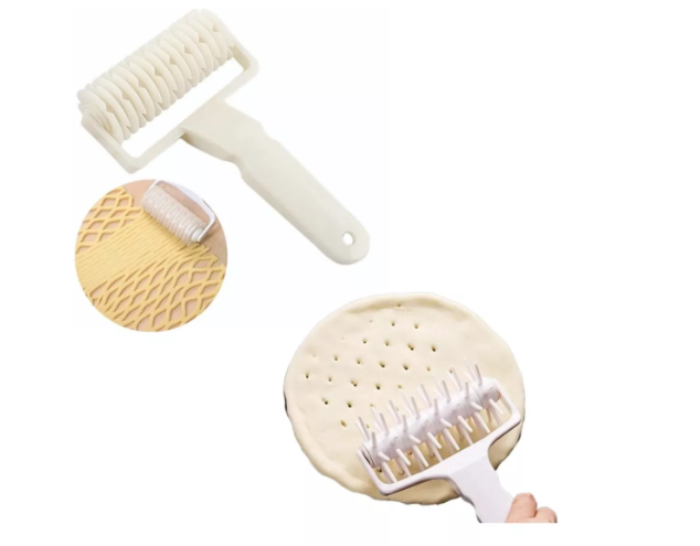 Kit Com 2 Rolos Marcadores Para Confeitaria - Rolo Furo + Rolo Rede