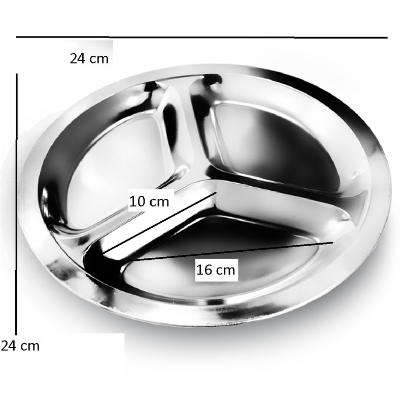 2 Petisqueira Redonda de Aço Inox Para Servir Com 3 Divisões