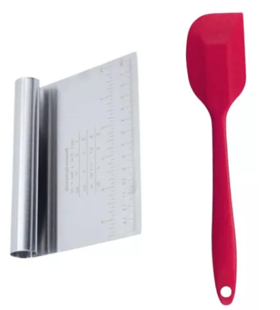 Kit Com 2 Espátulas - Silicone Pão Duro 27 Cm + Raspadora Aço Inoxidável
