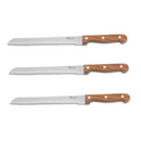 3 Facas de Pão Com Serra Aço Inox Cabo Madeira Cor Marrom
