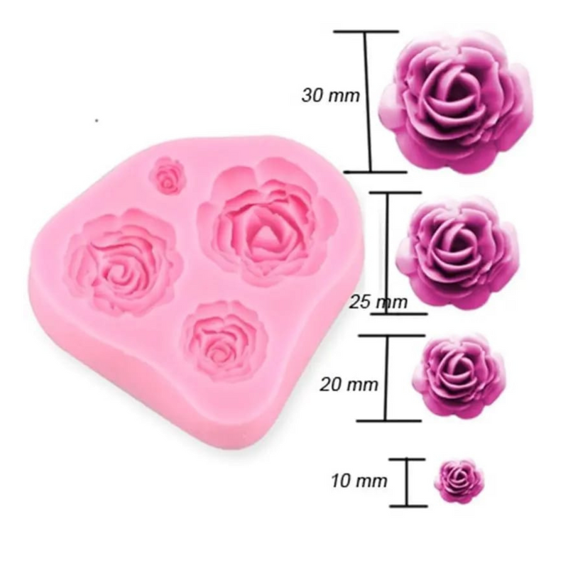 Molde de Rosas 4 Tamanhos Silicone Pasta Americana Biscuit