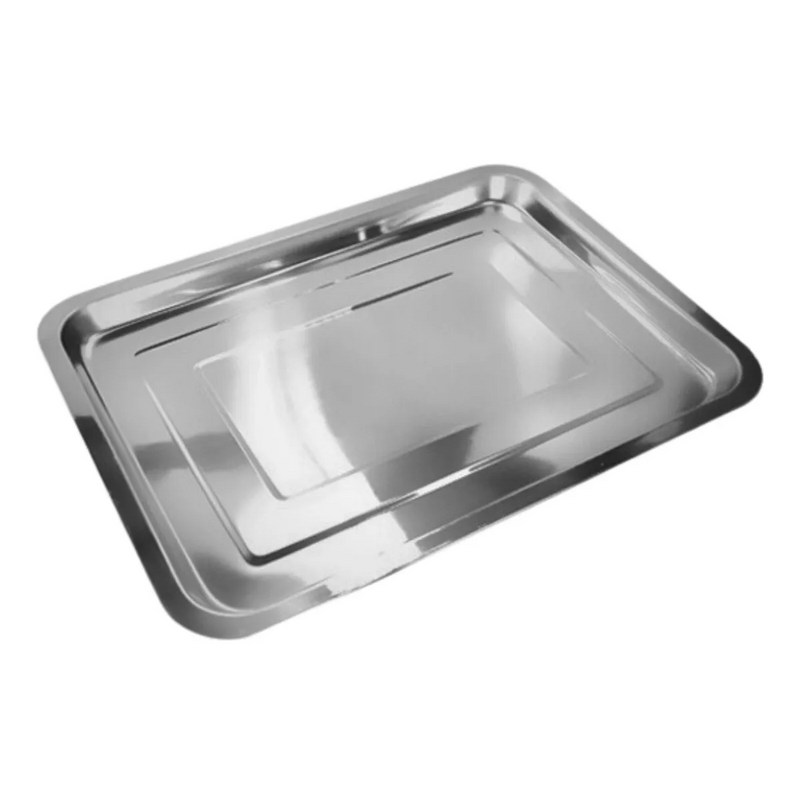 Bandeja Aço Inox Retangular Rasa Servir Multi Uso 32 X 22 Cm