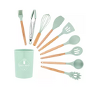 Kit 12 Pçs Para Cozinha Bambu Resistente Silicone Com Suporte