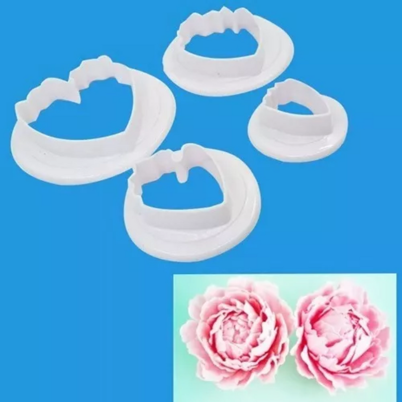 Cortador de Flor Peônia 4 Pçs Para Confeitaria e Artesanato