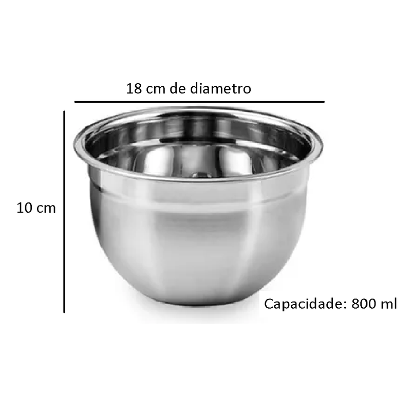 Tigela 800 ML Mixing Bowl em Aço Inox Para Salada Cozinha
