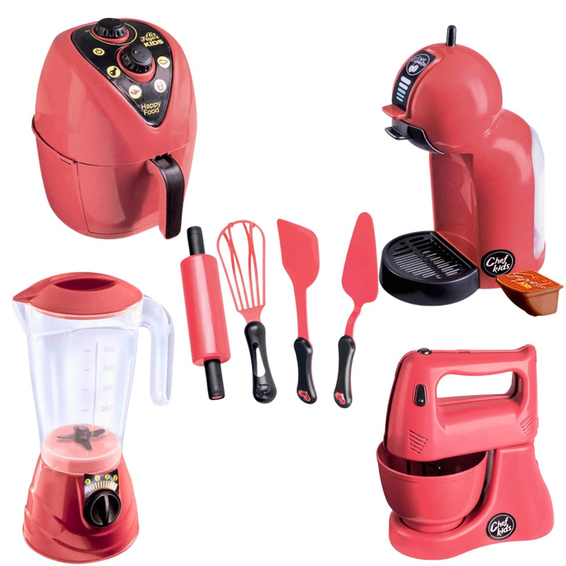 Kit Brinquedos Air Fryer Batedeira Cafeteira Confeitaria