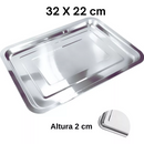 Bandeja Aço Inox Retangular Rasa Servir Multi Uso 32 X 22 Cm