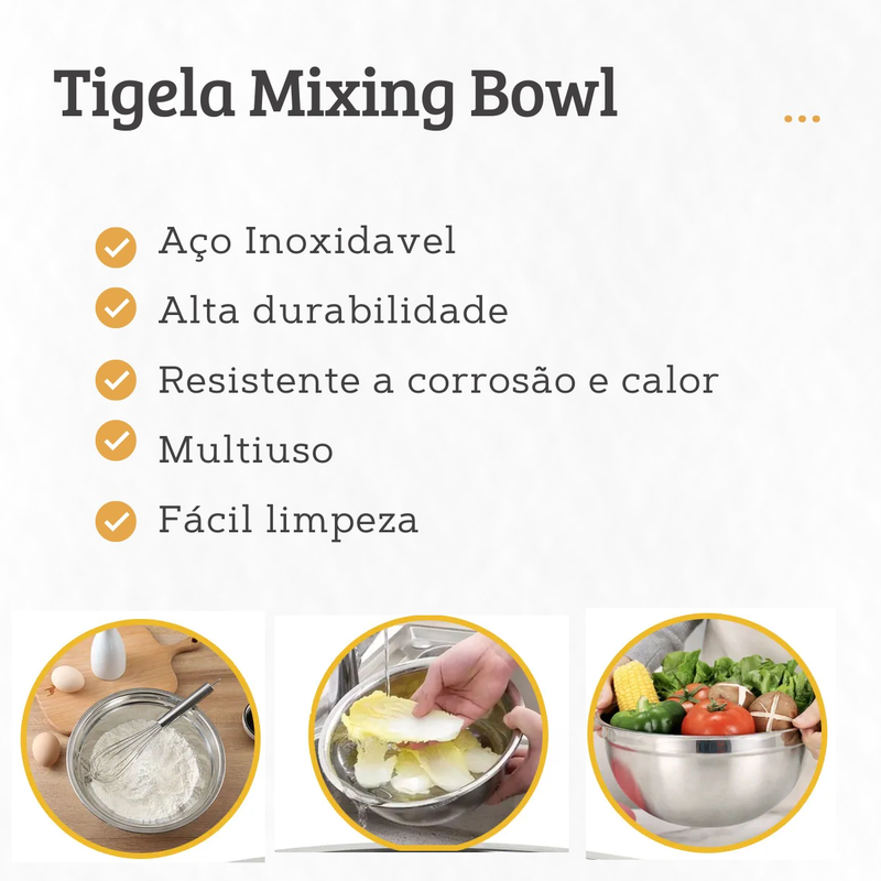 Tigela 800 ML Mixing Bowl em Aço Inox Para Salada Cozinha