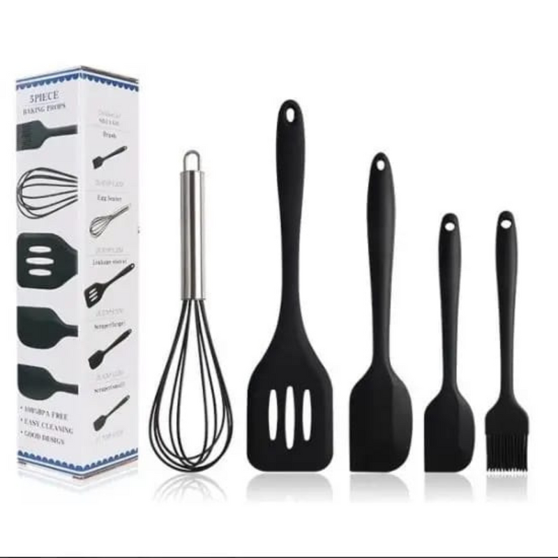 Kit 5 Peças de Utensilios de Cozinha de Silicone Antiaderente