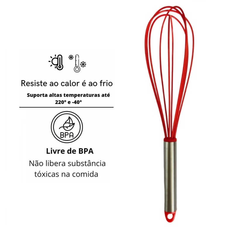 Fouet Batedor 29 Cm Inox Silicone Ovos Massas Bolos Cremes