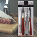 Kit Churrasco 4 Pçs Cabo Madeira Inox Garfo Pinça Faca Chaira