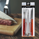 Kit Churrasco 3 Pçs Cabo Madeira Inox Garfo Pinça Faca