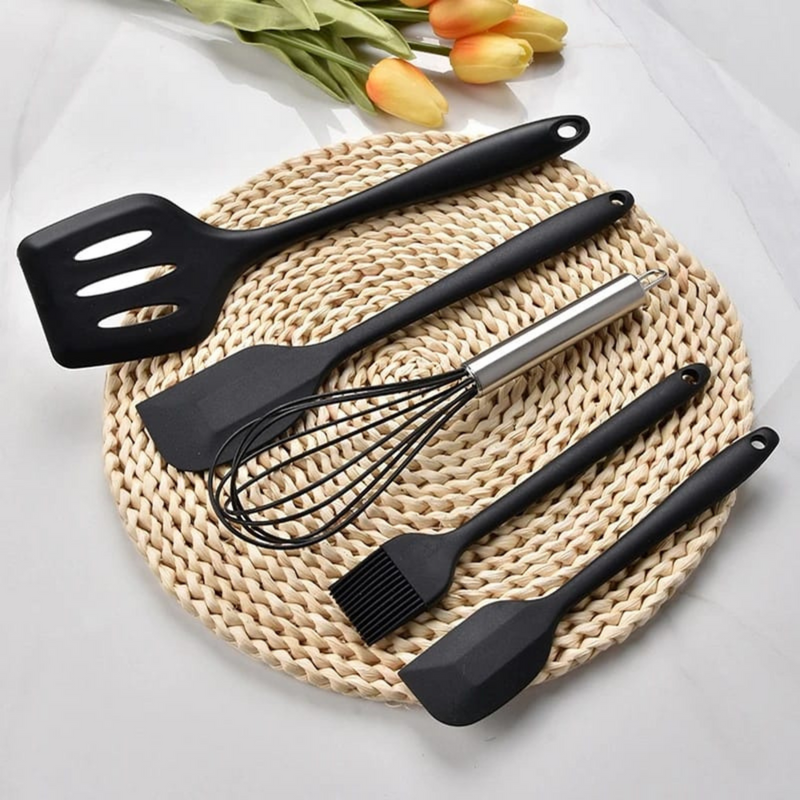 Kit 5 Peças de Utensilios de Cozinha de Silicone Antiaderente