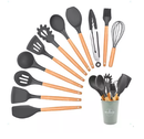 Kit 12 Pçs Para Cozinha Bambu Resistente Silicone Com Suporte