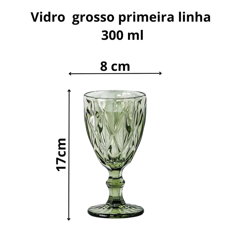 Jogo de Taças Vidro Primeira Linha Vinho Agua Linha Diamond