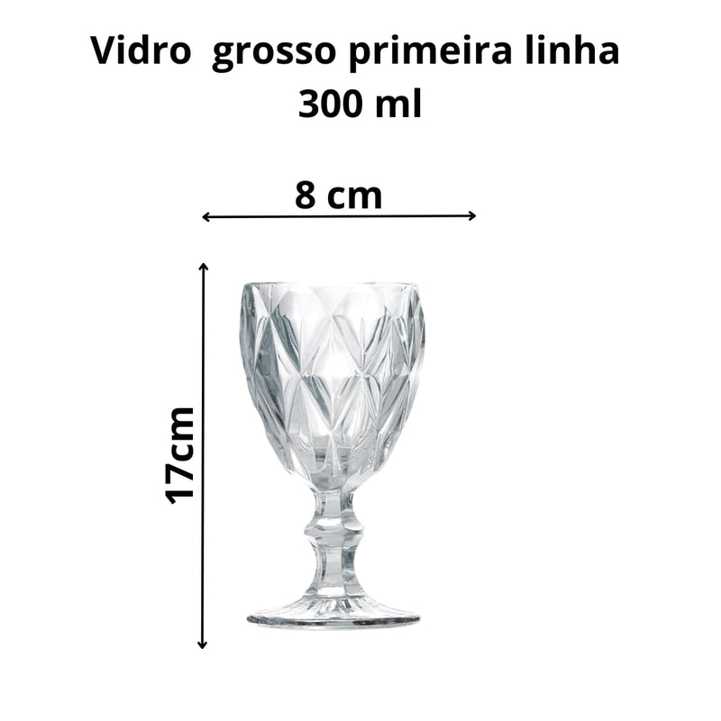 Jogo de Taças Vidro Primeira Linha Vinho Agua Linha Diamond