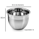 Tigela 3 Litros Mixing Bowl em Aço Inox Para Salada Cozinha