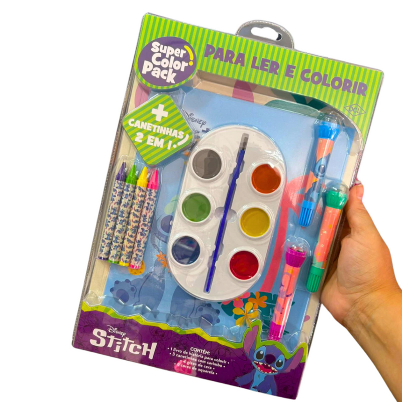 Livro Super Color Pack Disney Stitch Para Ler e Colorir
