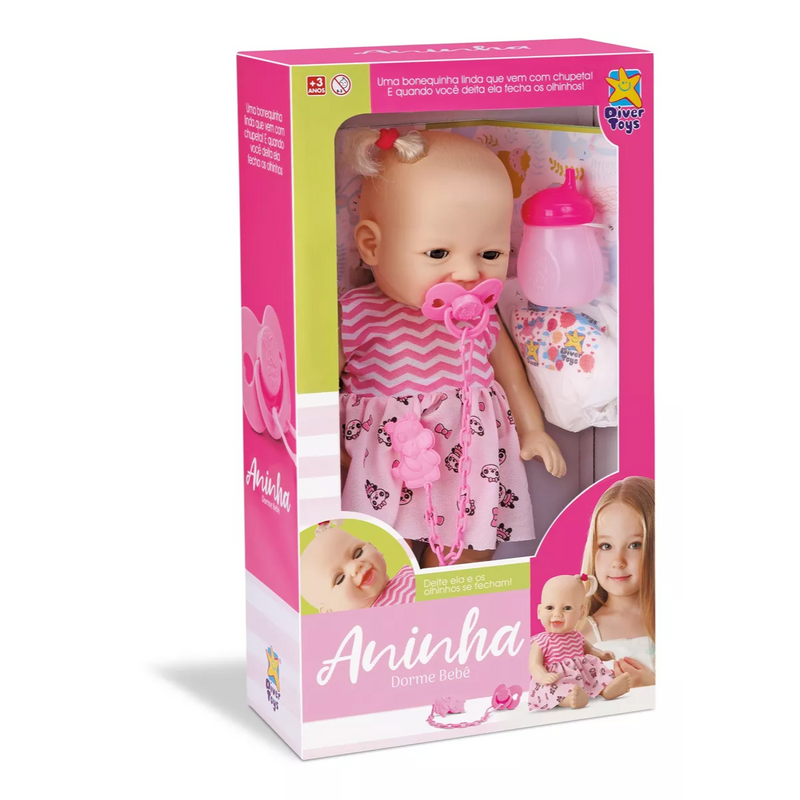 Boneca Abre e Fecha os Olhos Aninha Dorme Bebê