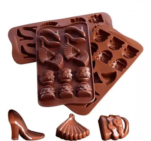 Moldes de Silicone Formato de Salto Leque e Bolsa