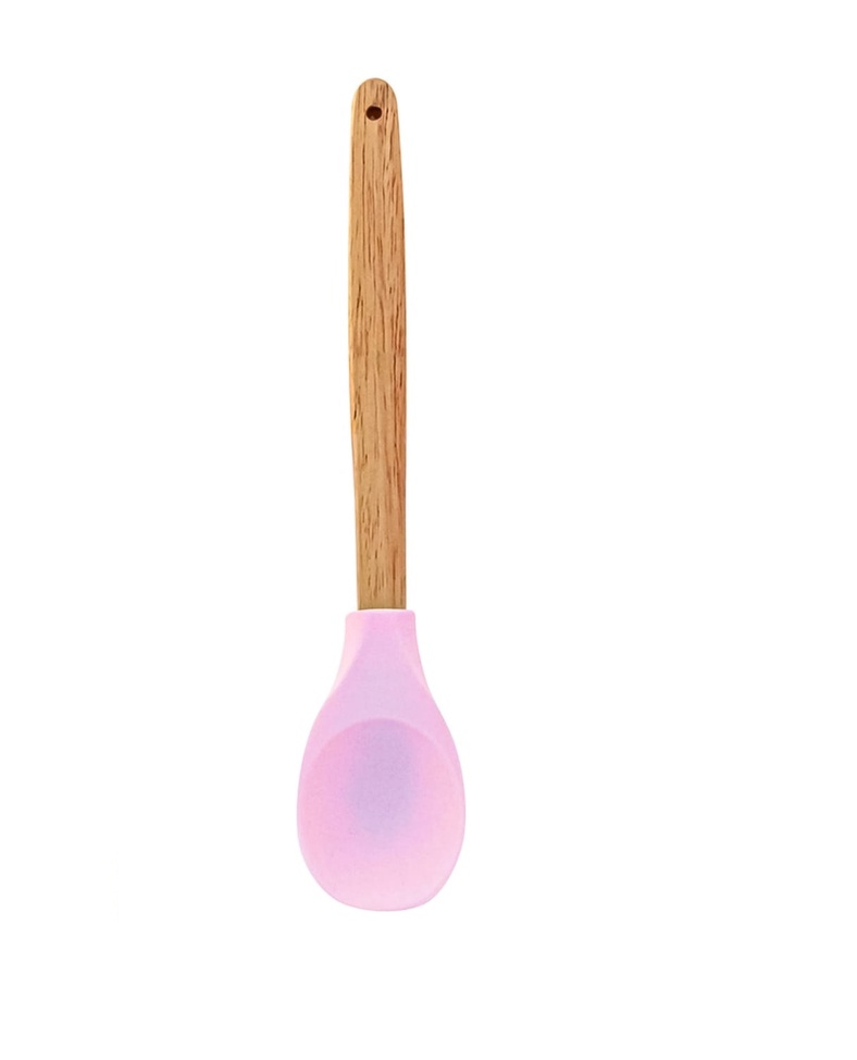 Colher Com Cabo de Madeira e Ponta de Silicone