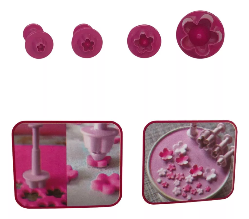 Cortador Ejetor Flor de Cerejeira 4 Peças para Pasta Americana ou Biscuit