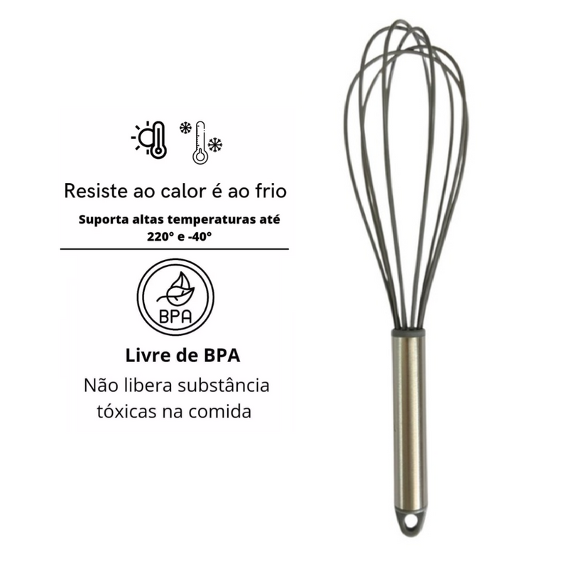 Fouet Batedor 29 Cm Inox Silicone Ovos Massas Bolos Cremes