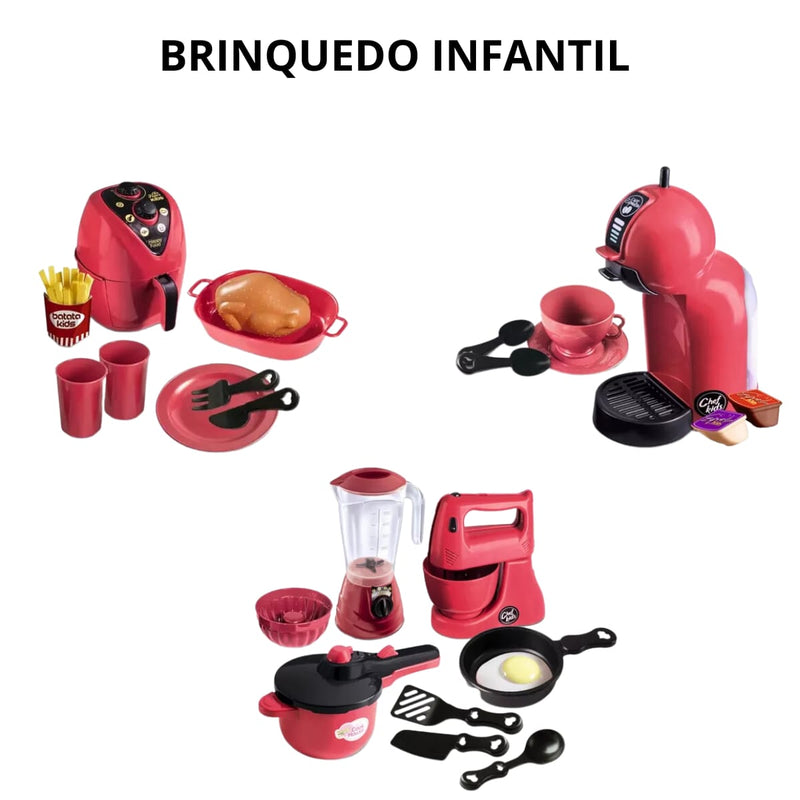 Kit Brinquedo Litlle + Air Fryer + Cafeteira Chef Kids